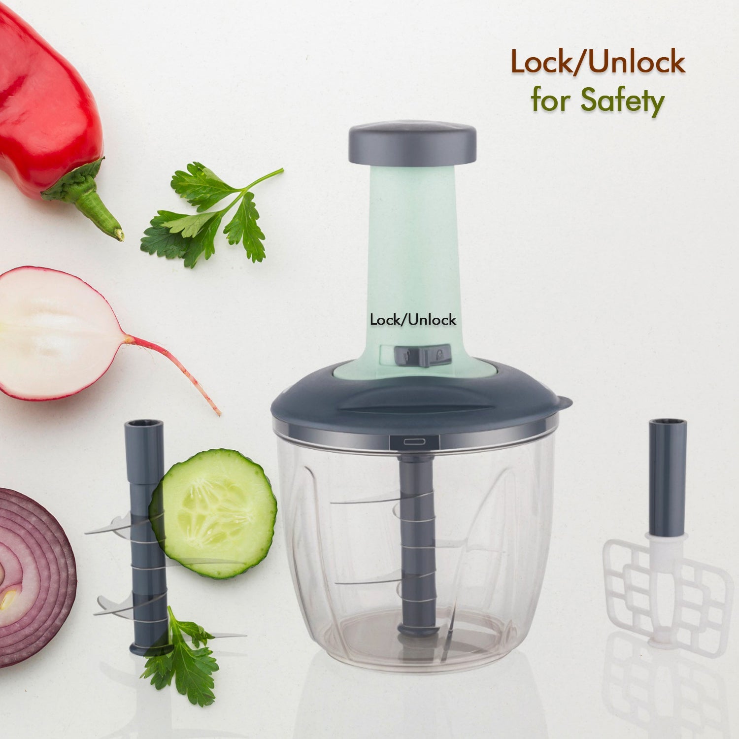 5368 1100 ml 2 in 1 Push up Chopper with Blender affixed with 6 Sharp Blade | Vegetable and Fruit Cutter with Easy Push and chop Button 5368 1100 ml 2 in 1 Push up Chopper with Blender affixed with 6 Sharp Blade | Vegetable and Fruit Cutter with Easy Push and chop Button
